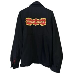 VTG Gold Coast Casino Men's Black Bomber Jacket Size Large Embroidered Patch‎